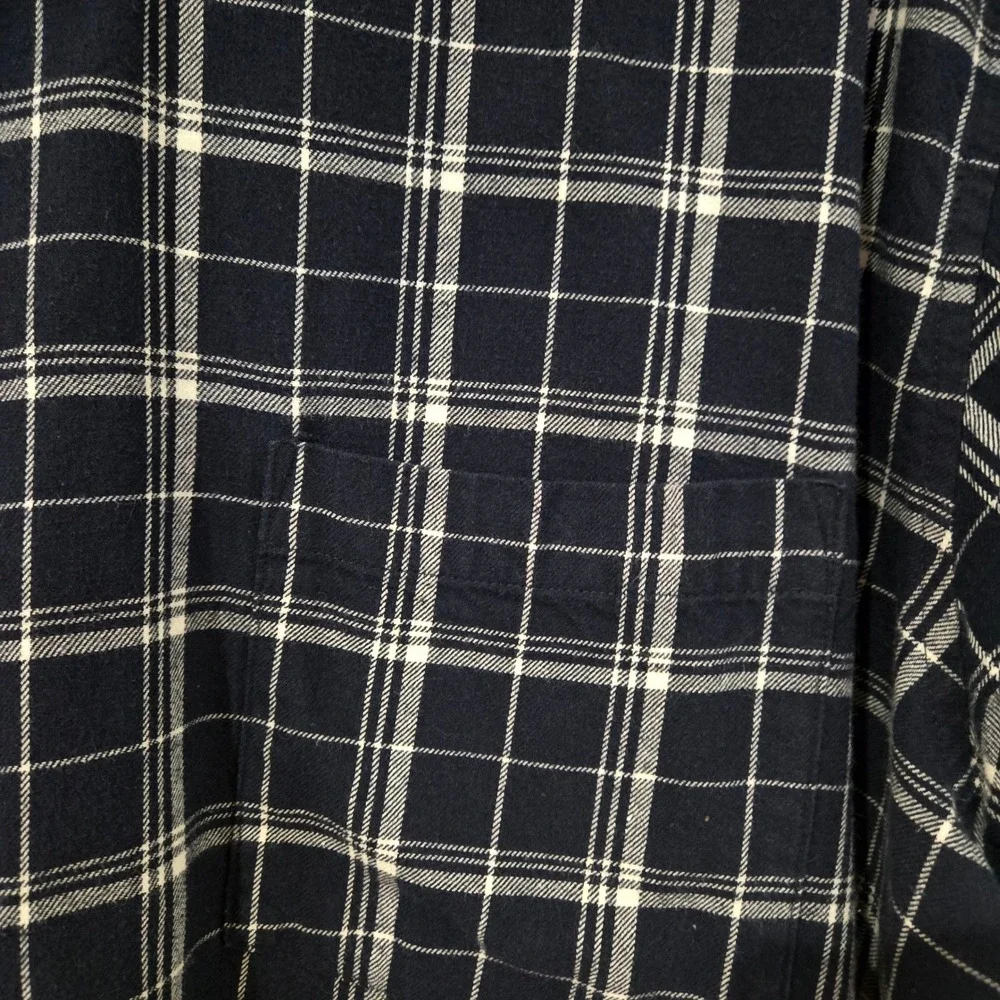 The Foundry Plaid Button Down Mens 3XL Navy Blue Excellent Flannel Shirt Thick